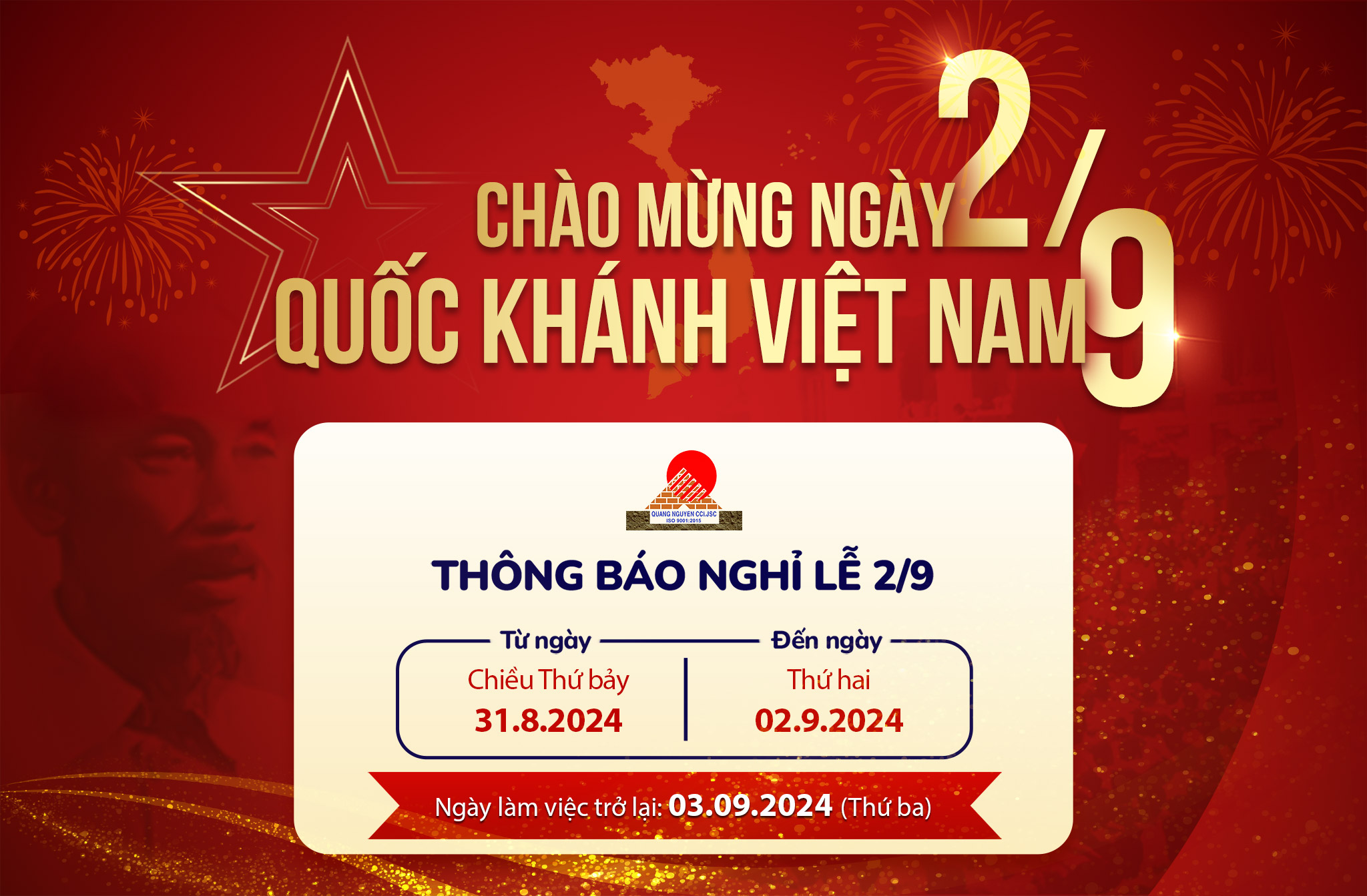 QUANG NGUYỄN THÔNG BÁO LỊCH NGHỈ LỄ QUỐC KHÁNH 2/9